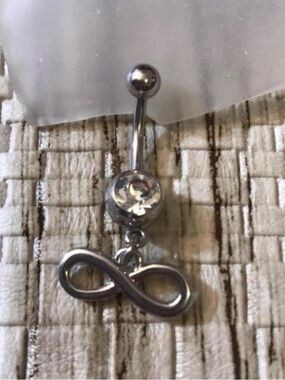 CLEAR GEM INFINITY SIGN DANGLE BELLY BUTTON RING NAVEL RING PIERCING NEW 14G